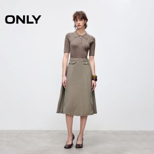 ONLY | Autumn Commuting Knitted Denim Patchwork Pseudo-2pieces A-line Swing Long Dress