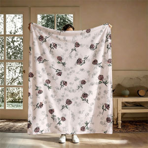 BILIBILI | Soft Pink Rose Pattern Flannel Blanket Perfect for Sofa Office Bed Travel Sleep Read Relax Camping Four Season Use