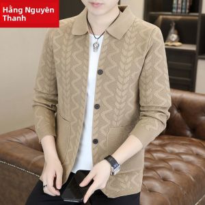 HENGYUANXIANG | Áo Khoác Len Sọc Cổ Trụ Dành Cho Nam Mùa Xuân và Thu