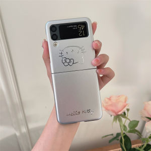 Plated Silver KT Cat Paw Phone Case for Samsung Z Flip7 FE Foldable Screen Z Flip6/5 Protective Cover Z Flip4 Silicone Soft Case W24Flip Anti-Fall Flip3 Cartoon Womens Flip Cover