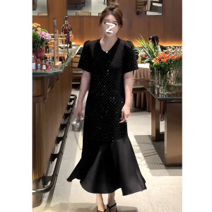 Qiqi Plus Size Womens Clothing Plus Size Ladies Socialite Fancy Shiny Patchwork Dress Womens Summer Elegant Slimming Slim Fit Dress