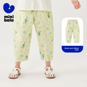 MINI BALA | Soft Breathable Cotton Girls High Waist Bell Bottom Pants Summer