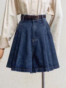 Quần Short Denim Xanh Cạp Cao Cho Nữ Mùa Hè 2025 Quần Bó Chữ a Đa Năng Cho Phụ Nữ Nhỏ Nhắn Quần Denim Cạp Cao