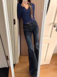 Quần Jeans Denim Ống Loe Rộng Dài Cạp Lửng Kiểu Dáng Thanh Lịch Cho Nữ Quần Dài Thường Ngày Mùa Xuân Quần Dài Co Giãn