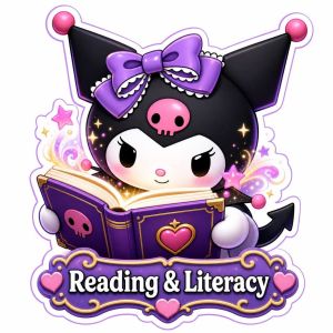 Subject Sticker Labels Kuromi Reading & Literacy Book Charm with Skull and Heart Design