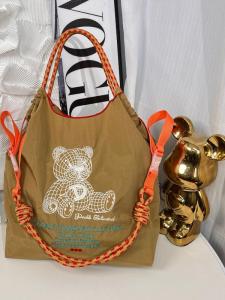 New 2025 Ball Chain Embroidered Eco-Bag Nylon Handbag Womens Canvas Travel Shopping Crossbody Bag Commuter Soft Handle