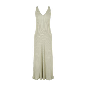 Large V-neck Green A-line Knit Dress Loose Slimming