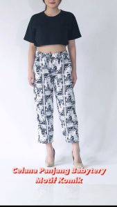 SISTAQUE - Celana Panjang Bahan Babyterry Motif Print Komik Tebal