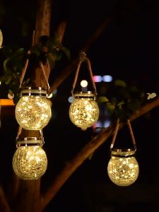 DIY ไฟปักสนาม โคมไฟพลังงานแสงอาทิตย์แบบแขวน โคมไฟพลังงานแสงอาทิตย์ ไฟโถพลังงานแสงอาทิตย์ โคมไฟแขวน โคมไฟตกแต่งคริสต์มาสต้นไม้สวนกันน้ำกลางแจ้ง