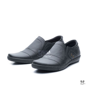 Sepatu Pria Casual Slip On Semi Formal Hitam Kulit Handmade Berkualitas L-107 HT