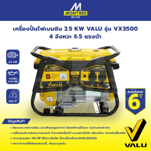 VALU เครื่องปั่นไฟเบนซิน 2.5 KW รุ่น VX3500 4 จังหวะ 6.5 แรงม้า จำหน่ายโดย GROWCERY