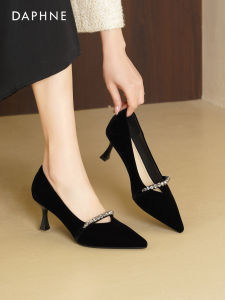 Daphne | Summer Black Diamante Pointy Toe French Slip-on High Heels