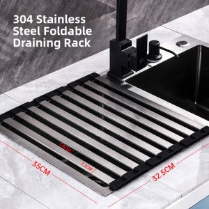 Stainless Steel 304 Kitchen Sink Dish Drainer Rack Bowl Holder Utensil Storage Basket Clothes Storage Bag Drainage Shelf