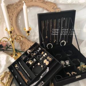 【Ready Stock】Flannel Double Layer Jewelry Storage Box Ladies Decorative Accessories Jewelry Organizer