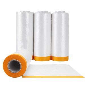 Clear Plastic Sheeting Pre-Taped Masking Film Drop Cloths for Painting Automotive Painting Covering and Appliance Protection