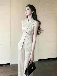QFN | Stylish Elegant High-end Stand-collar New Chinese Style Outfit Set