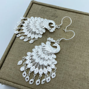 ต่างหูเงินแท้สำหรับผู้หญิง ต่างหูสไตล์ชาติพันธุ์แบบยาว ตกแต่งด้วยลูกปัดหยดน้ำ ของขวัญสำหรับเจ้าสาว ต่างหูสไตล์ย้อนยุค