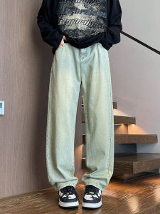 Casual Loose Straight Leg Mens Jeans High Waist Cotton Blend Fabric High School Students Fashion Brand Spring Autumn Long Pants