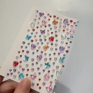 1Pcs 3D Iridescent Heart Buterfly Diamond Face Tattoo Sticker Round Gems Self-adhesive Decals for Party Stage Body Makeup Jewels