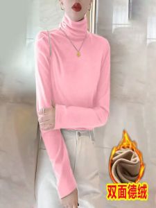 Double-Sided Velvet Half-High Collar Long Sleeve Womens Base Shirt Autumn Winter Fashionable Versatile Warm Korean Style Top