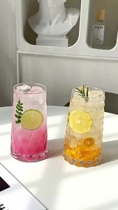 Allwell แก้วทรงสูงเหลี่มเพชร แก้วเนื้อใส แก้วนม กาแฟ หมาะกับเครื่องดื่มเย็น เรียบหรู 520ml Glass cup