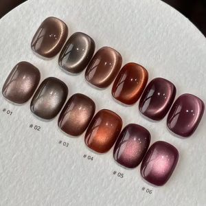 ยาทาเล็บ MIANEL 10 มล. รุ่น Luxury Coffee Cat Eye สีน้ำตาลอ่อน 1-6 ชิ้น เจลความหนาแน่นสูงสำหรับตกแต่งเล็บ ลายคริสต์มาส สีดำ