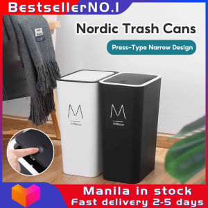 Bestseller 15L Press Type Trash Can With Cover Nordic Large Trash Bin Rectangular Garbage Bin for Kitchen Bathroom