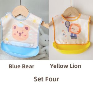 Ins Little Bear Baby Bibs Waterproof Non-Washable Dual Use Feeding Towels for Infants And Toddlers Easy to Wear And Remove