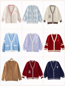 เสื้อคาร์ดิแกนถักคอวีสำหรับเด็กผู้หญิง เสื้อคลุมกันหนาวสไตล์วิทยาลัย JK เสื้อผ้าเด็กฤดูใบไม้ร่วง เสื้อผ้าเด็กผู้หญิง เสื้อผ้าเด็ก