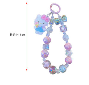พวงกุญแจสร้อยลูกปัดคริสตัลสีลูกกวาดสายคล้องโทรศัพท์จาก Sanrio ใหม่พวงกุญแจน่ารักสายสายชาร์จมือถือคล้องข้อมือกระเป๋าลายการ์ตูน