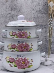 New Thickened Enamel 16-20 Enamel Pot Three-Piece Set Soup Pot Instant Noodle Bowl Milk Pot Small Hot Pot Double Ear European Korean