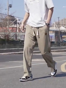 GentEssential Mens Ice silk Mop Pants Summer Thin Korean style Trendy Casual Trousers Loose Drawstring Wide