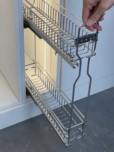 XTEN 2 Layer Condiment Pull Out Basket Dish Rack for Cabinet Stainless Basket for Kitchen Cabinet Accessories Organizers