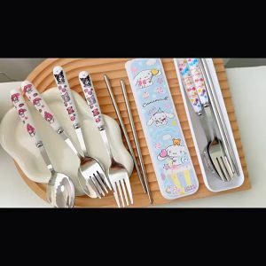 Chopsticks Fork Spoon Set Sanrio Tableware Anime Kuromi My Melody Stainless Steel Chopsticks Spoon Fork