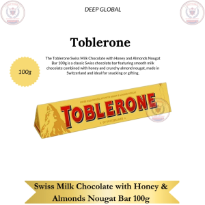 Toblerone Swiss Milk Chocolate with Honey and Almonds Nougat Bar 100g