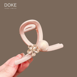 Romantic Pink Rhinestone Flower Hair Clip Womens New Style Half Updo Shark Clamp Elegant Hair Grab behind the Head