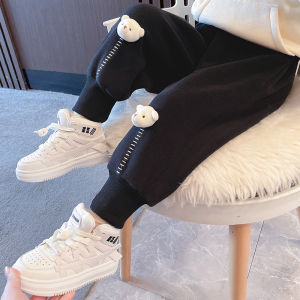 กางเกงลำลองหนาสำหรับเด็กผู้หญิงในฤดูใบไม้ร่วงและฤดูหนาว กางเกงขายาวทรงสปอร์ตแบบหนาสำหรับเด็กผู้หญิง แฟชั่นสำหรับเด็กผู้หญิง