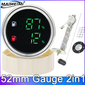 RYSJM | Green 52mm Fuel Level Gauge 2in1 + 0-190 ohm Fuel Float Sensor Oil Tank Meter For Car Boat RV Yacht Indicator + Red Aalrm Light