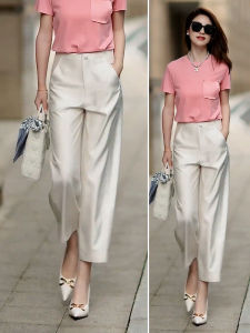 Summer New Casual Harlan Pants Womens Small Size Nine Points Scythe Pants High Waist Loose Slimming Polyester Cotton Blend