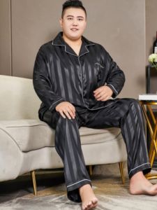 Mens Sleepwear Long Sleeve Thin Home Clothes Loose Fit plus Size Spring Autumn Comfortable Home Suit Fat People Set