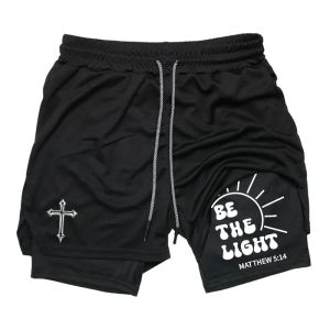 Cross Graphic 2in1 Fitness Gym Performance Shorts Men Christian Sport Quick Dry Breathable Workout Running Shorts with Pocket
