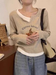 WANGGONGZHU | Womens Knitted Long Sleeve Base Shirt Autumn Winter Inner Wear Design Sensation Niche Long Sleeve T-Shirt Princess Style Commute Fashion