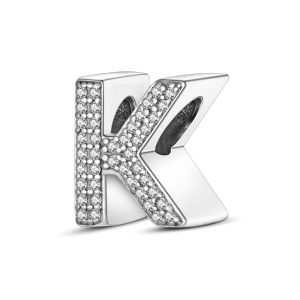 Mặt Dây Chuyền Charm Chữ Cái Tiếng Anh Bạc 925 Sterling Đính Đá Cubic Zirconia Dùng Làm Vòng Tay Dây Chuyền Tự Chế Món Quà Cổ Điển Dành Cho Phái Nữ
