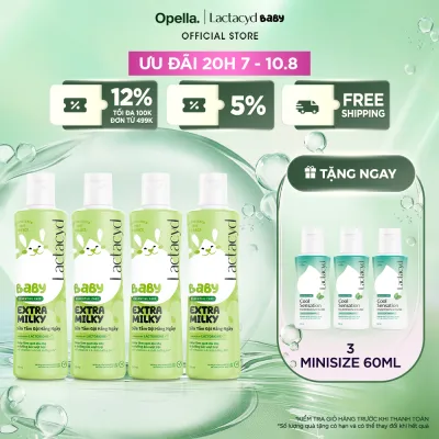 Bộ 4 chai Sữa Tắm Gội Trẻ Em Lactacyd Baby Extra Milky Làm Sạch Dịu Nhẹ và Dưỡng Ẩm Vượt Trội 250ml/chai