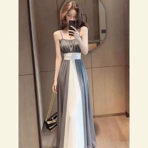 SHANGSHA | Autumn High-end Stylish Beach Resort Grey Strap Dress