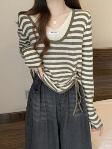 Slim Fitting Stripe Knitted Tunic Short Top