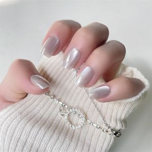 Removable Half Cover Cat Eye Nail Tips Diamond Embedded Long Short Cute False Nails Stickers for Girls Students Nail Decorations