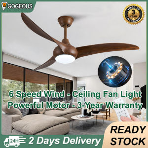 【3 YEARS WARRANTY】Gogeous retro ceiling fan with light remote control 52Inch 3 colors Light 6 gear wind 72W ceiling fan with led light and remote big size for kitchen dining living room bedroom