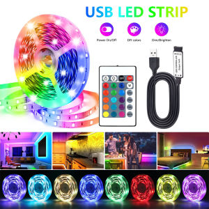 1-30 meter indoor RGB light strip USB powered 24-button control. Ideal for bedrooms parties TV backlighting etc.