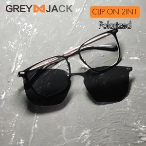 Grey Jack Kacamata Blueray Clip On 2in1 Polarized Bahan Metal Kotak Unik Pria Wanita Bisa Minus 8201